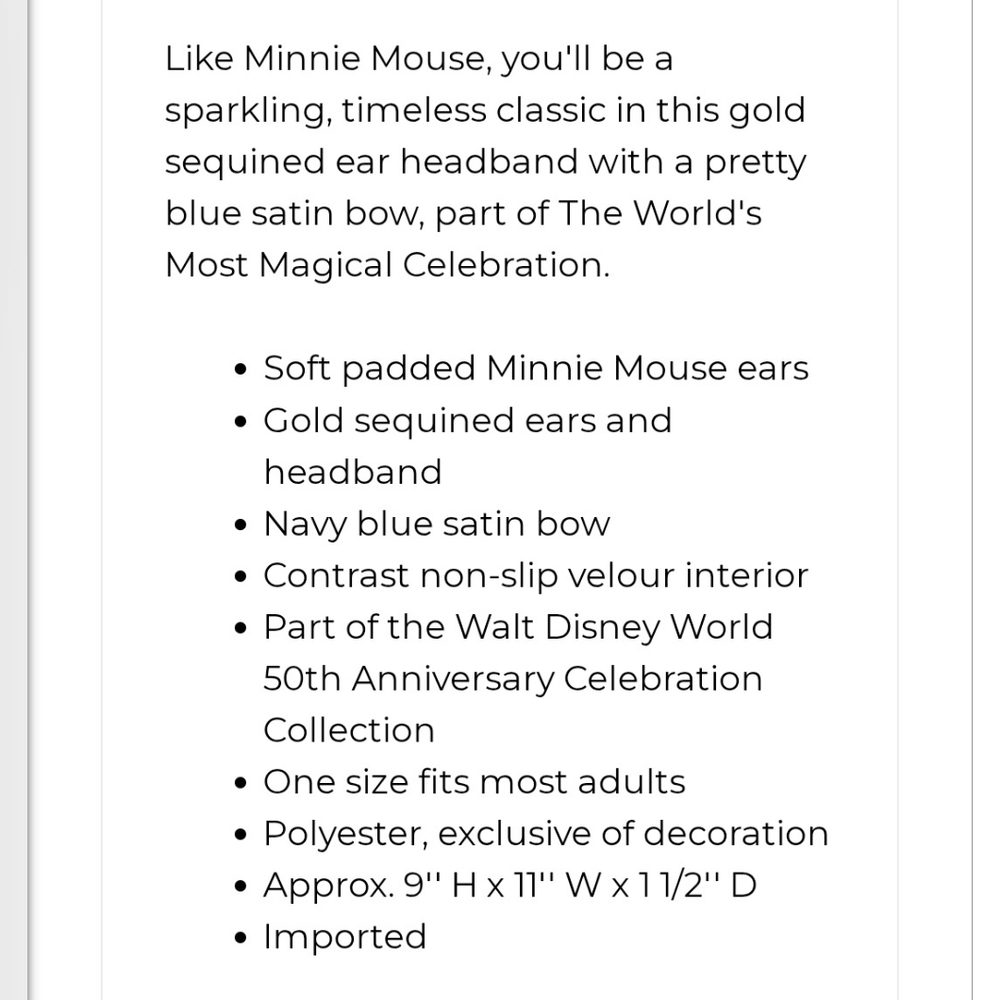 Gold & Navy Disney Parks 50th Anniversary Minnie Ears – NWT, Limited Edition - Picture 2 of 2